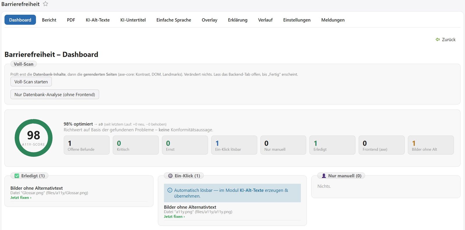 a11y Backend &mdash; Dashboard