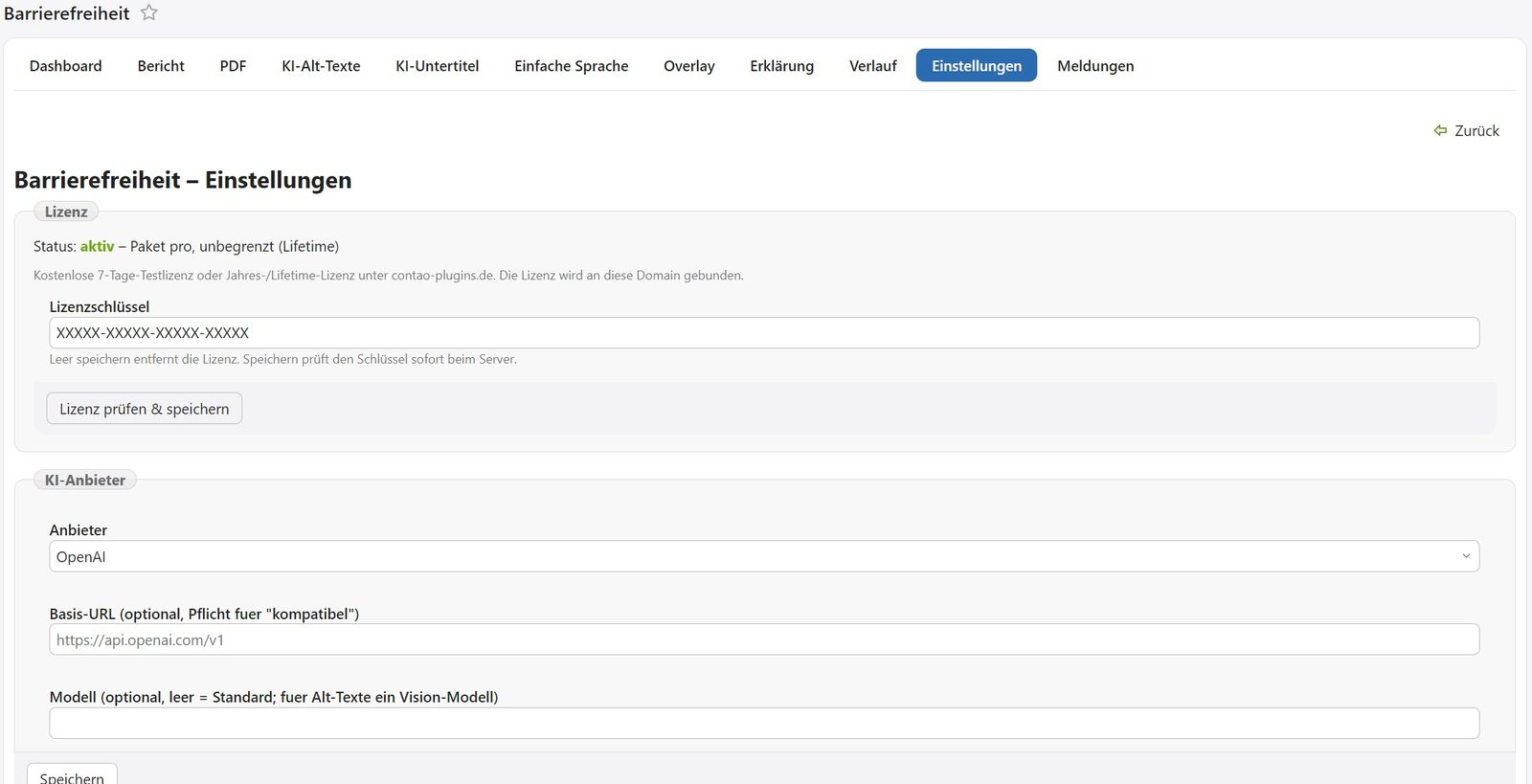a11y Backend &mdash; Einstellungen