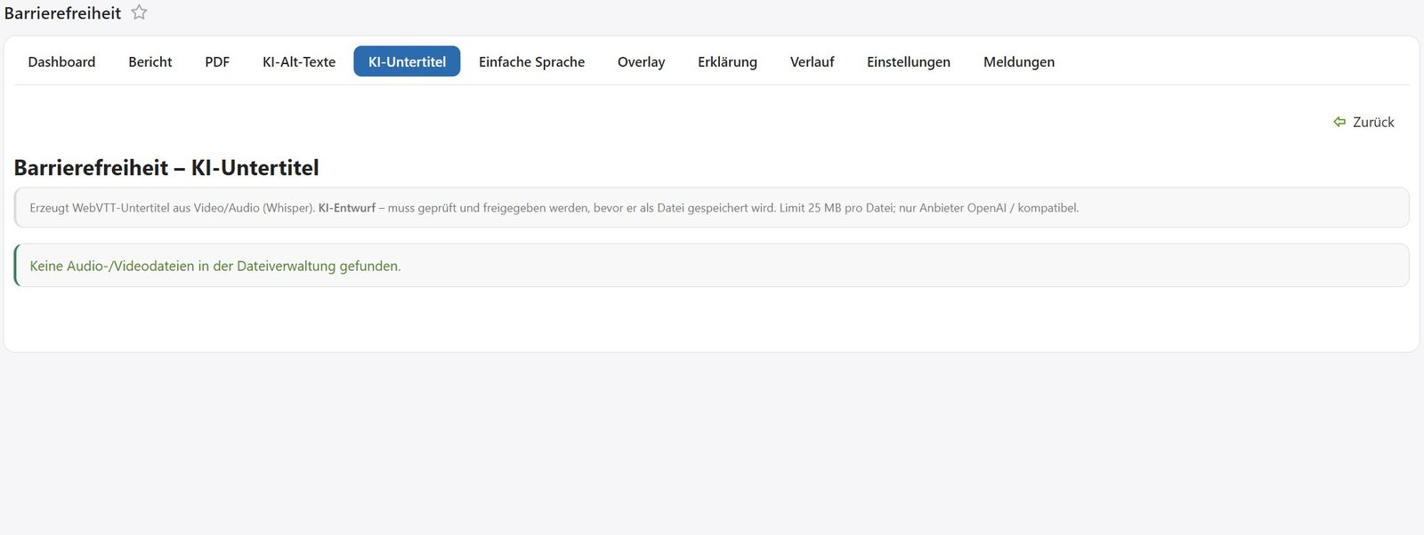 a11y Backend &mdash; KI-Untertitel