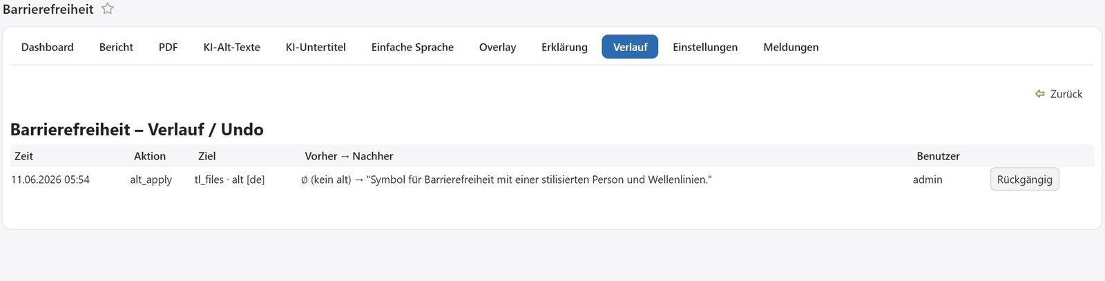 a11y Backend &mdash; Verlauf